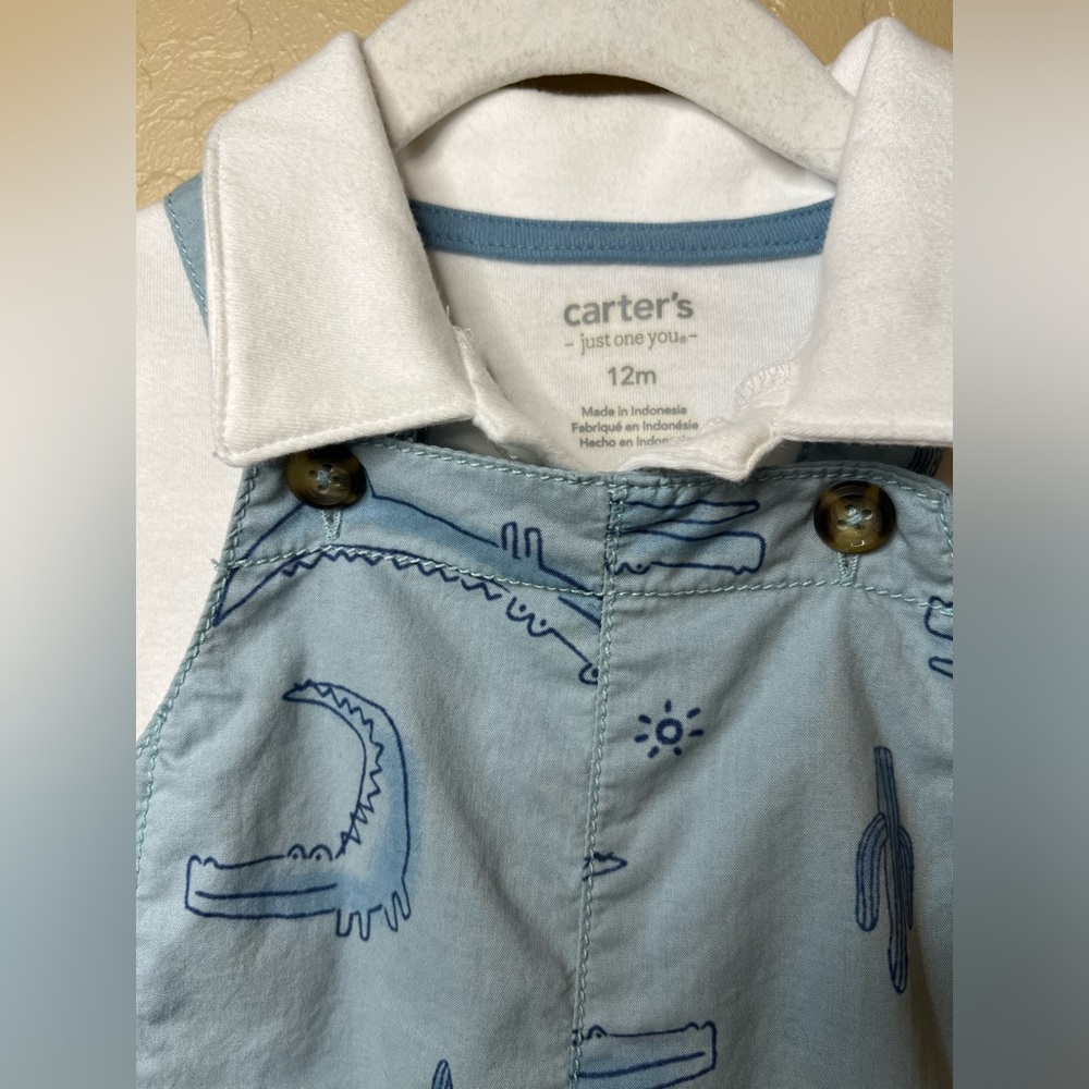 ❌SOLD ON EBAY❌ Carter's Boys Alligator Romper Overall Set Size 12 Months - Picture 4 of 5